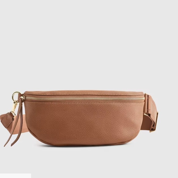 Quince Handbags - Quince Italian Pebbled Leather Sling Bag Cognac Brown Tan